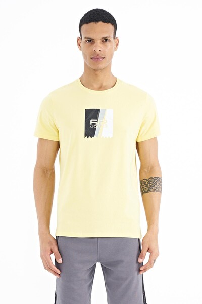 Tommylife Wholesale Frank Crew Neck Standard Fit Printed Men's T-Shirt 88219 Yellow - Thumbnail