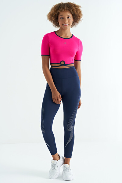 Tommylife Wholesale Fuchsia Crew Neck Standard Fit Women's Crop T-Shirt - 97266 - Thumbnail