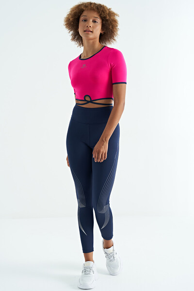 Tommylife Wholesale Fuchsia Crew Neck Standard Fit Women's Crop T-Shirt - 97266 - Thumbnail