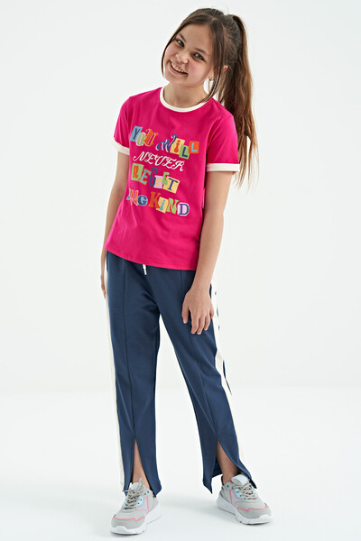 Tommylife Wholesale Fuchsia Round Neck Comfy Girls T-Shirt - 75109 - Thumbnail