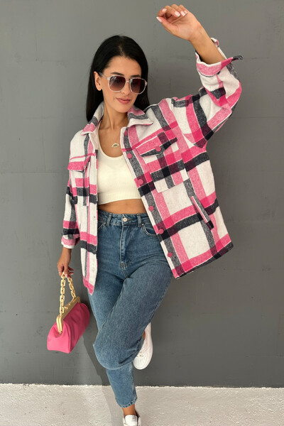 Tommylife Wholesale Fuchsia Women's Lumberjack Shirt - 02044 - Thumbnail