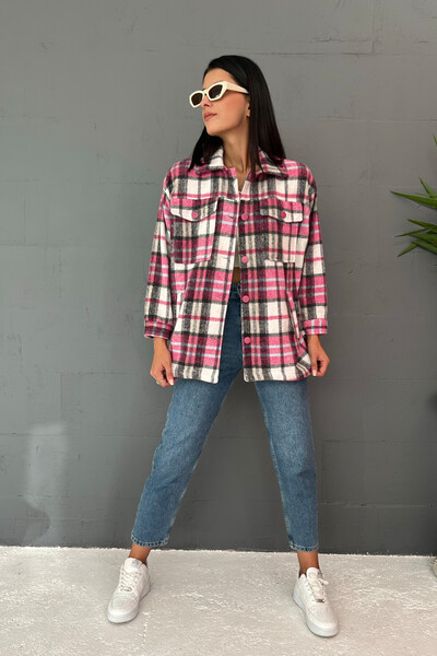 Tommylife Wholesale Fuchsia Women's Lumberjack Shirt - 02044 - Thumbnail