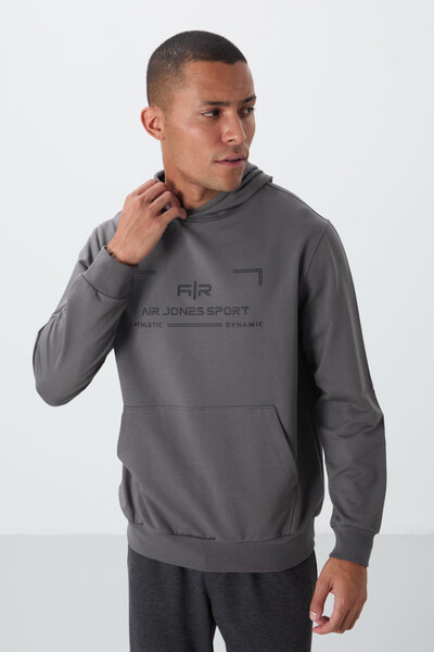 Tommylife Wholesale Galvin Hooded Standard Fit Men's Sweatshirt 88304 Dark Gray - Thumbnail