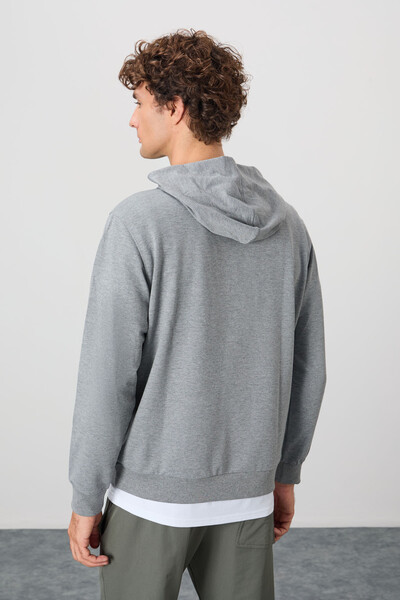 Tommylife Wholesale Galvin Hooded Standard Fit Men's Sweatshirt 88304 Gray Melange - Thumbnail