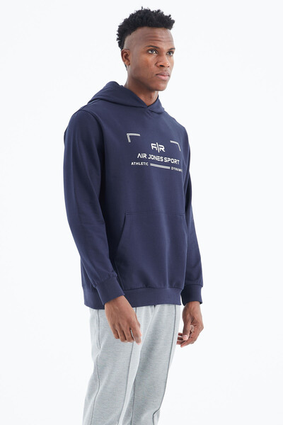 Tommylife Wholesale Galvin Hooded Standard Fit Men's Sweatshirt 88304 Indigo - Thumbnail