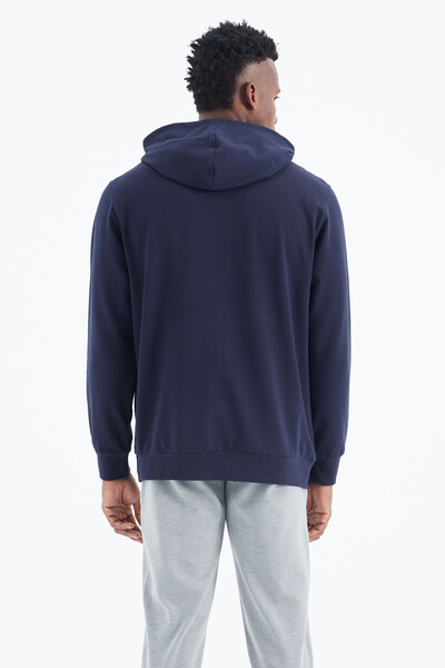 Tommylife Wholesale Galvin Hooded Standard Fit Men's Sweatshirt 88304 Indigo - Thumbnail