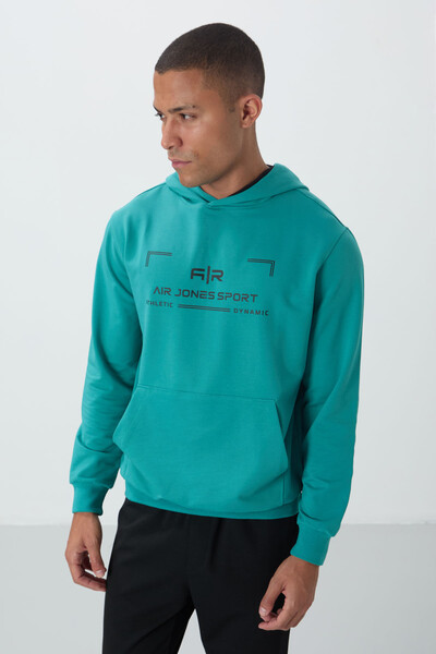 Tommylife Wholesale Galvin Hooded Standard Fit Men's Sweatshirt 88304 Sea Green - Thumbnail