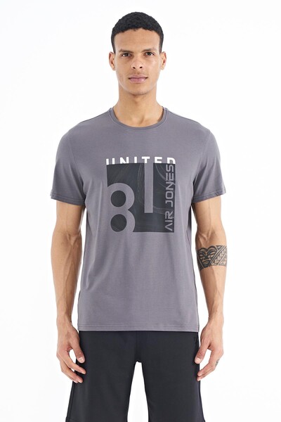 Tommylife Wholesale George Crew Neck Standard Fit Printed Men's T-Shirt 88220 Dark Gray - Thumbnail