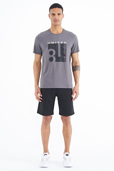 Tommylife Wholesale George Crew Neck Standard Fit Printed Men's T-Shirt 88220 Dark Gray - Thumbnail