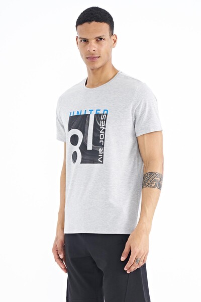 Tommylife Wholesale George Crew Neck Standard Fit Printed Men's T-Shirt 88220 Gray Melange - Thumbnail