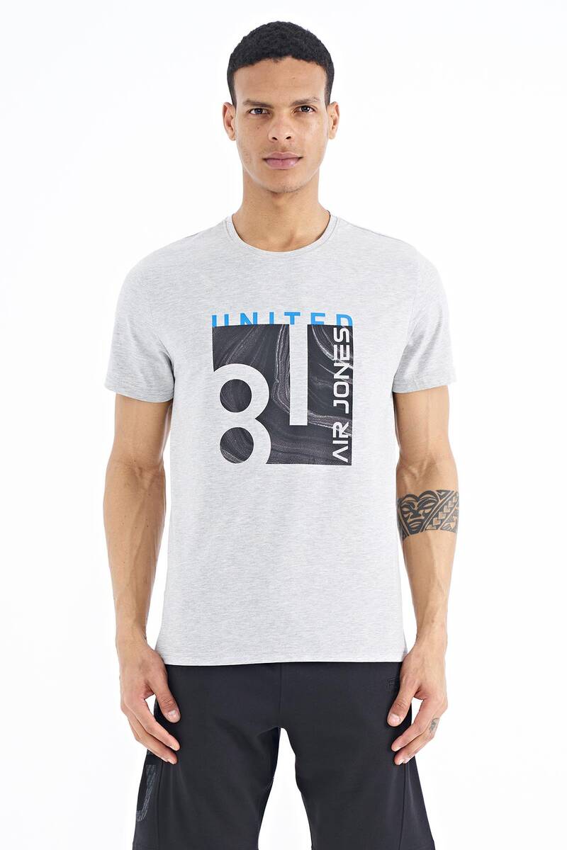 TOMMYLIFE - Tommylife Wholesale George Crew Neck Standard Fit Printed Men's T-Shirt 88220 Gray Melange