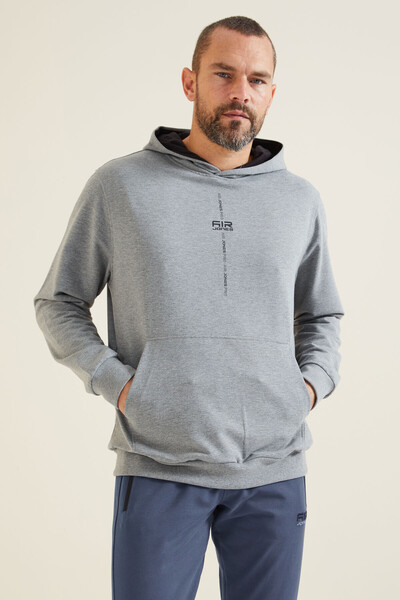 Tommylife Wholesale Grant Hooded Comfort Fit Men's Sweatshirt 88305 Gray Melange - Thumbnail