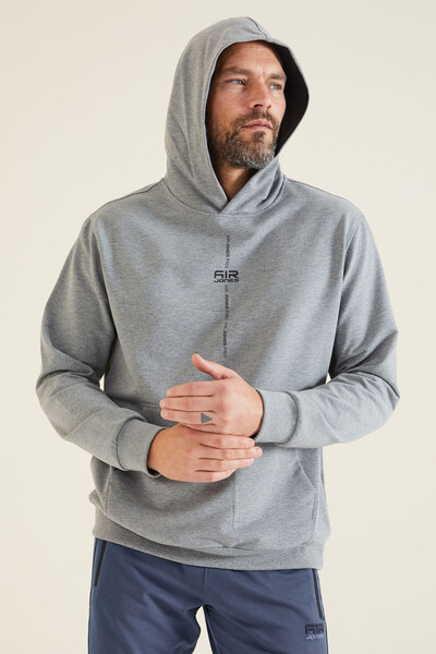 Tommylife Wholesale Grant Hooded Comfort Fit Men's Sweatshirt 88305 Gray Melange - Thumbnail