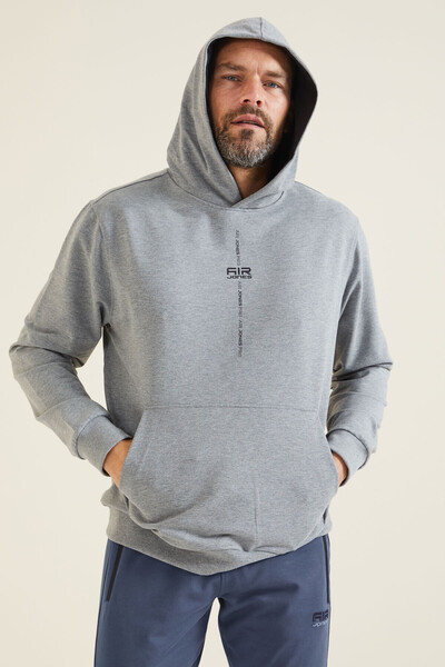 Tommylife Wholesale Grant Hooded Comfort Fit Men's Sweatshirt 88305 Gray Melange - Thumbnail