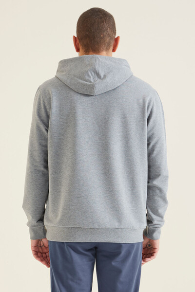 Tommylife Wholesale Grant Hooded Comfort Fit Men's Sweatshirt 88305 Gray Melange - Thumbnail