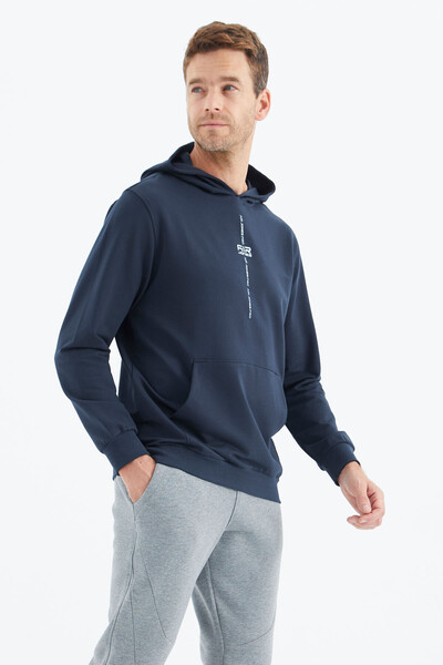 Tommylife Wholesale Grant Hooded Comfort Fit Men's Sweatshirt 88305 Indigo - Thumbnail