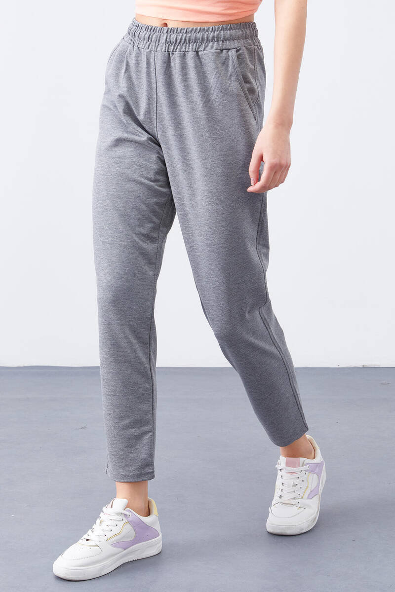 TOMMYLIFE - Tommylife Wholesale Gray Marl High Waist Jogger Comfy Skinny Hem Women's Sweatpant - 94566