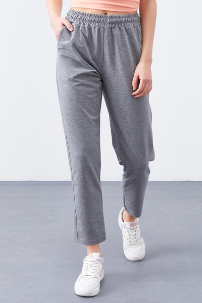 Tommylife Wholesale Gray Marl High Waist Jogger Comfy Skinny Hem Women's Sweatpant - 94566 - Thumbnail