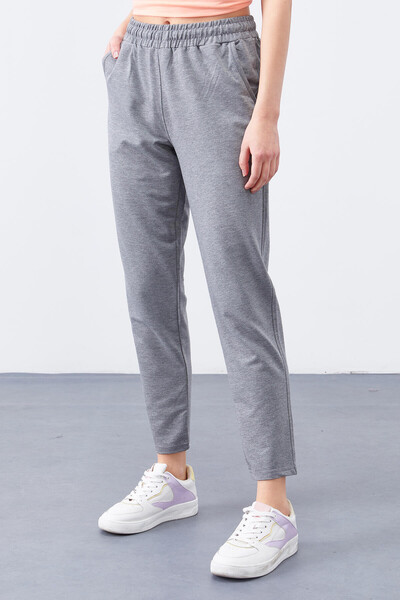 Tommylife Wholesale Gray Marl High Waist Jogger Comfy Skinny Hem Women's Sweatpant - 94566 - Thumbnail