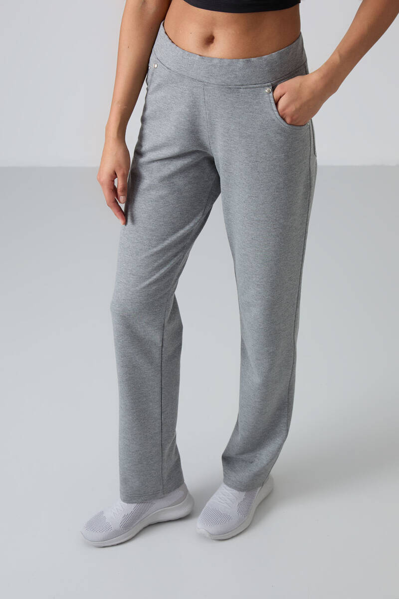 TOMMYLIFE - Tommylife Wholesale Gray Marl Stone Detailed With Pockets Comfy Classic Hem Women's Sweatpant - 94007 TOMMYLIFE - Tommylife Wholesale Gray Marl Stone Detailed With Pockets Comfy Classic Hem Women's Sweatpant - 94007
