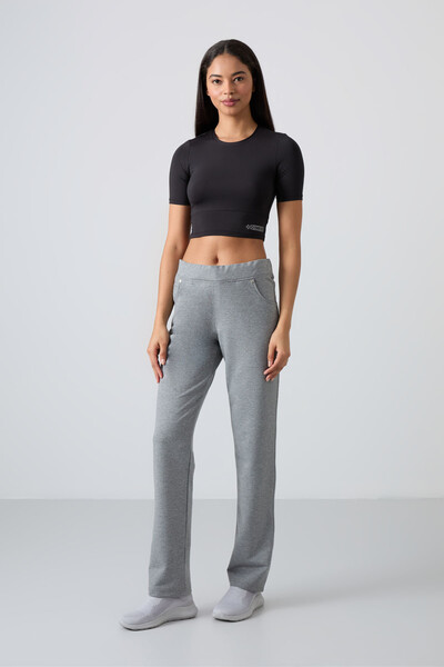 Tommylife Wholesale Gray Marl Stone Detailed With Pockets Comfy Classic Hem Women's Sweatpant - 94007 - Thumbnail