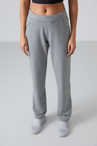 Tommylife Wholesale Gray Marl Stone Detailed With Pockets Comfy Classic Hem Women's Sweatpant - 94007 - Thumbnail