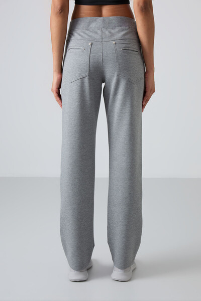 Tommylife Wholesale Gray Marl Stone Detailed With Pockets Comfy Classic Hem Women's Sweatpant - 94007 - Thumbnail