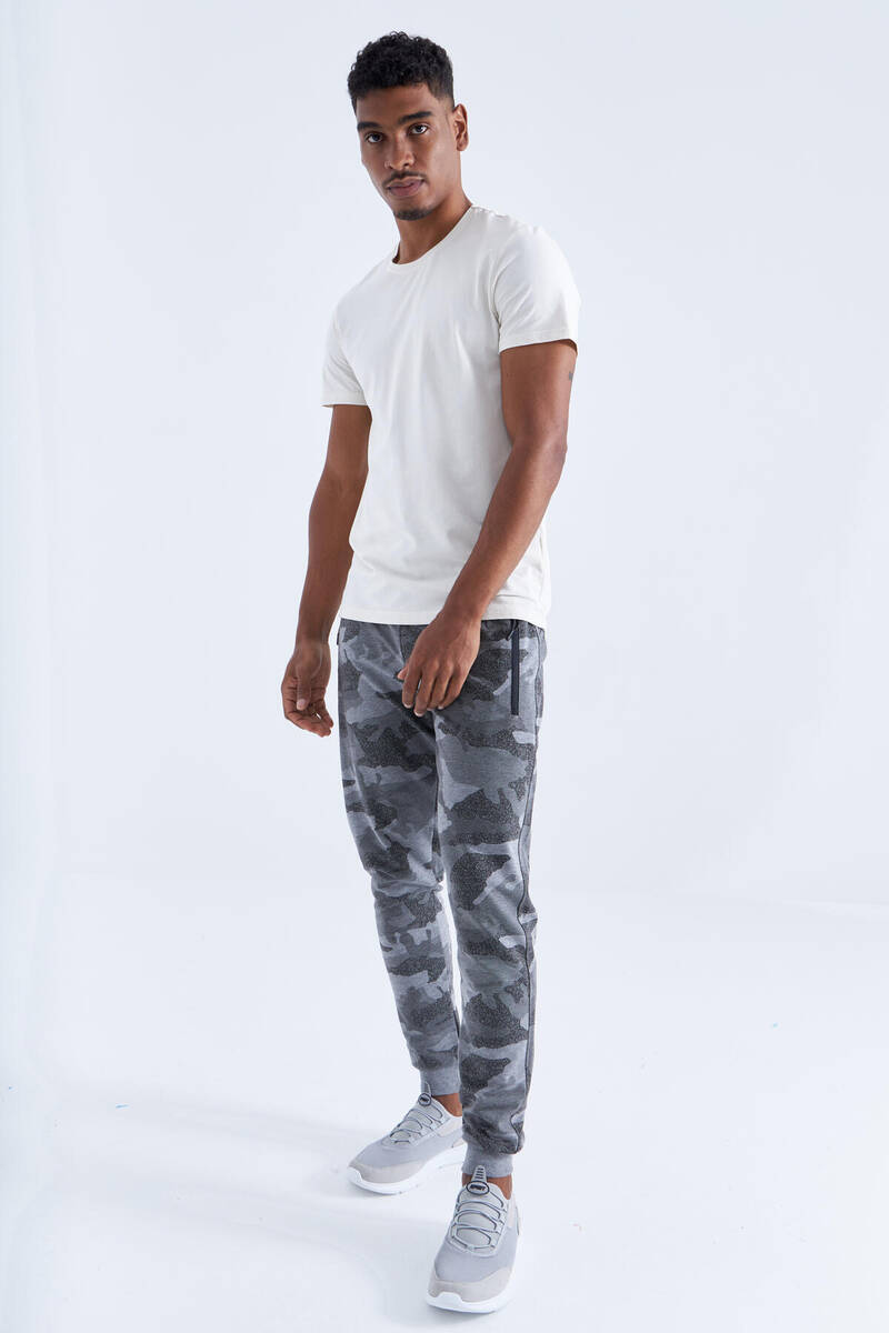 TOMMYLIFE - Tommylife Wholesale Gray Marl With Camouflage Pattern Slim Fit Jogger Men's Sweatpant - 84754
