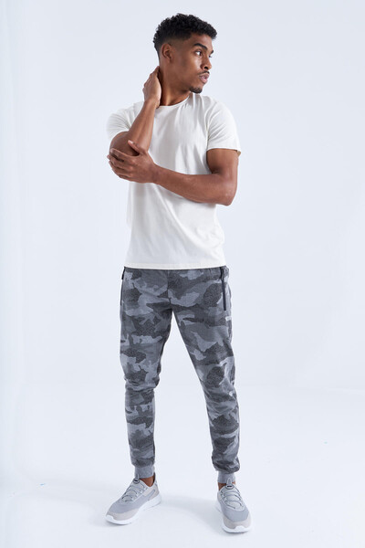 Tommylife Wholesale Gray Marl With Camouflage Pattern Slim Fit Jogger Men's Sweatpant - 84754 - Thumbnail