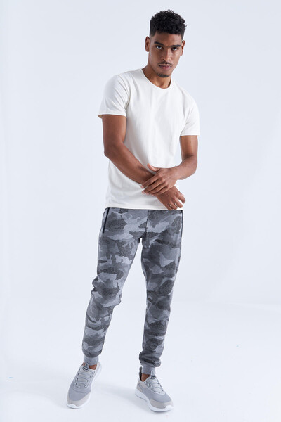 Tommylife Wholesale Gray Marl With Camouflage Pattern Slim Fit Jogger Men's Sweatpant - 84754 - Thumbnail