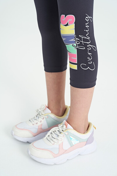 Tommylife Wholesale Gray Melange - Anthracite Printed Oversize Girls Crop Legging Set - 75133 - Thumbnail