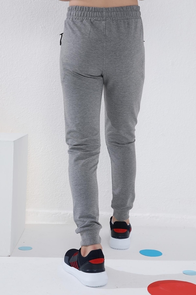 Tommylife Wholesale Boy's Jogger with Zippered Pockets Standard Fit Cuffed Sweatpants 64042 Gray Melange - Thumbnail