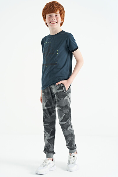 Tommylife Wholesale Gray Melange Boys' Zip Pocket Skinny Fit Sweatpants - 64053 - Thumbnail