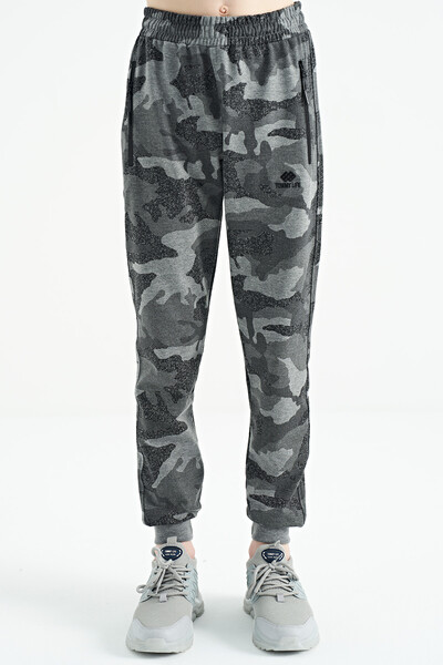 Tommylife Wholesale Gray Melange Camouflage Standard Fit Jogger Boys' Sweatpant - 11096 - Thumbnail