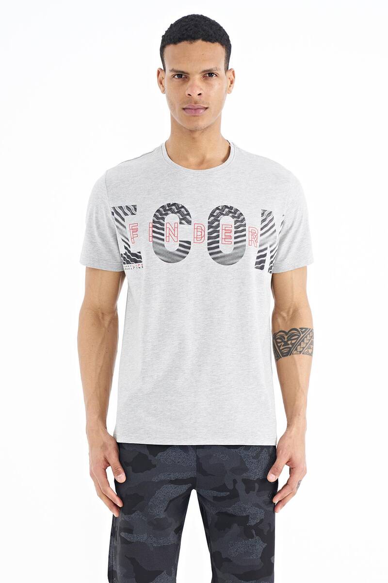 TOMMYLIFE - Tommylife Wholesale Gray Melange Crew Neck Standard Fit Men's T-Shirt - 88187