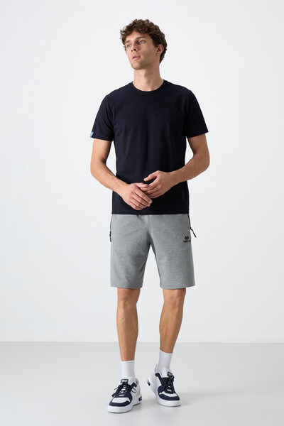 Tommylife Wholesale Gray Melange Hidden Zip Back Pocket Standard Fit Men's Short - 81136 - 2