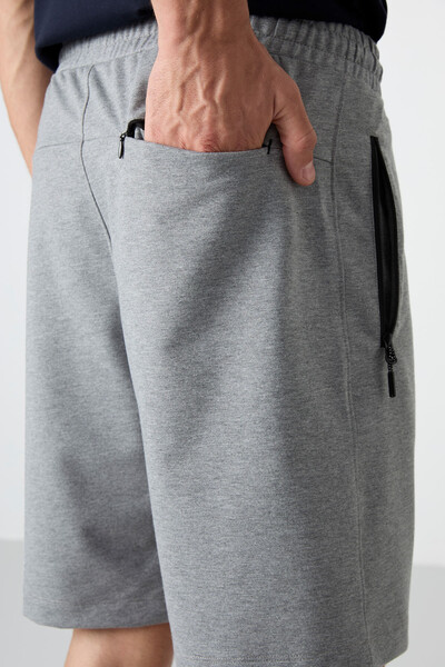 Tommylife Wholesale Gray Melange Hidden Zip Back Pocket Standard Fit Men's Short - 81136 - 6