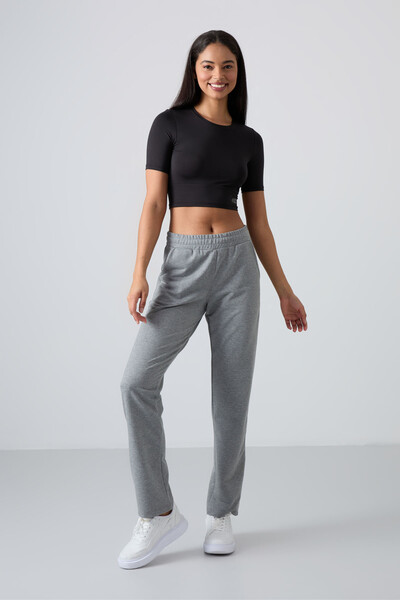 Tommylife Wholesale Gray Melange High Waist With Pocket Comfy Classic Hem Women's Sweatpants - 94584 - Thumbnail