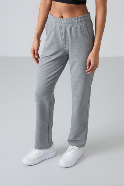 Tommylife Wholesale Gray Melange High Waist With Pocket Comfy Classic Hem Women's Sweatpants - 94584 - Thumbnail