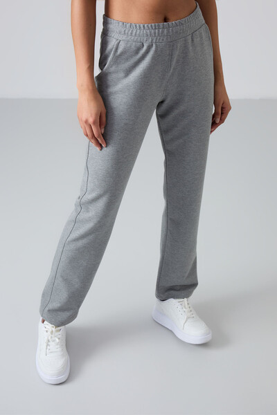 Tommylife Wholesale Gray Melange High Waist With Pocket Comfy Classic Hem Women's Sweatpants - 94584 - Thumbnail