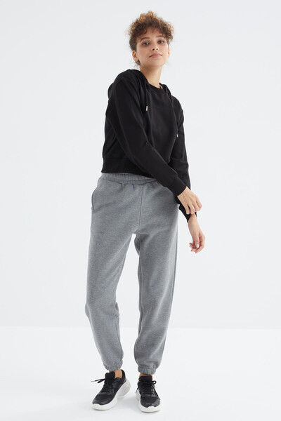 Tommylife Wholesale Gray Melange High Waisted Comfy Jogger Women's Sweatpants - 94624 - Thumbnail