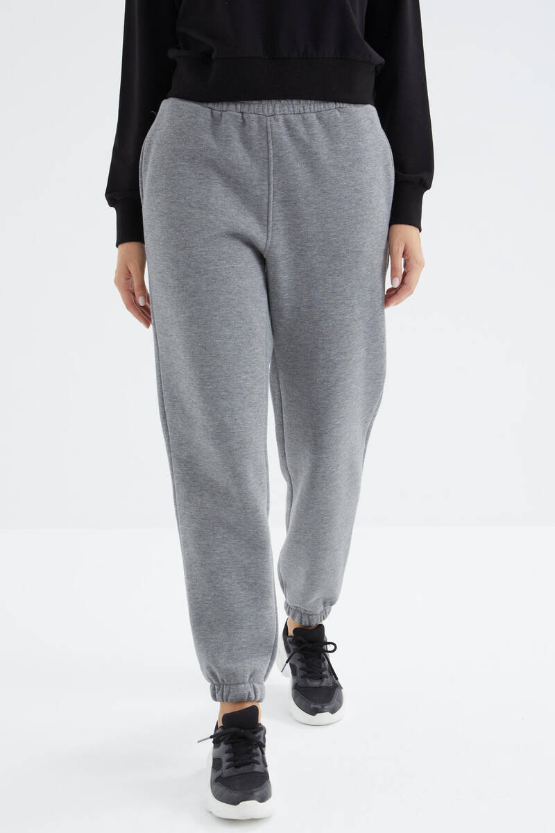 TOMMYLIFE - Tommylife Wholesale Gray Melange High Waisted Comfy Jogger Women's Sweatpants - 94624
