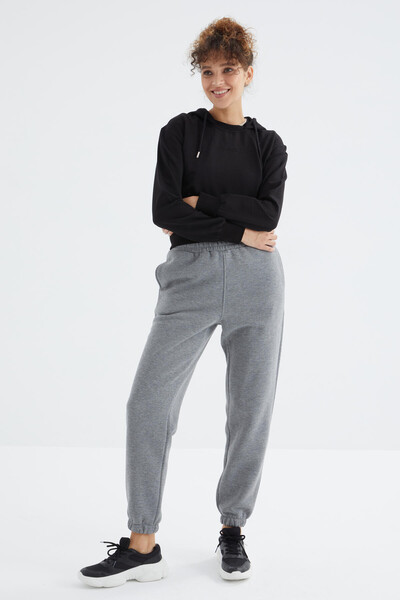 Tommylife Wholesale Gray Melange High Waisted Comfy Jogger Women's Sweatpants - 94624 - Thumbnail