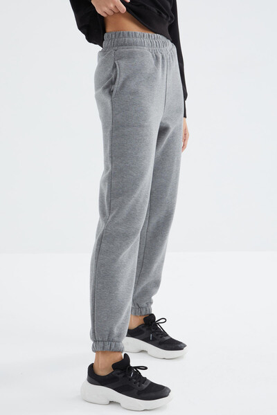 Tommylife Wholesale Gray Melange High Waisted Comfy Jogger Women's Sweatpants - 94624 - Thumbnail