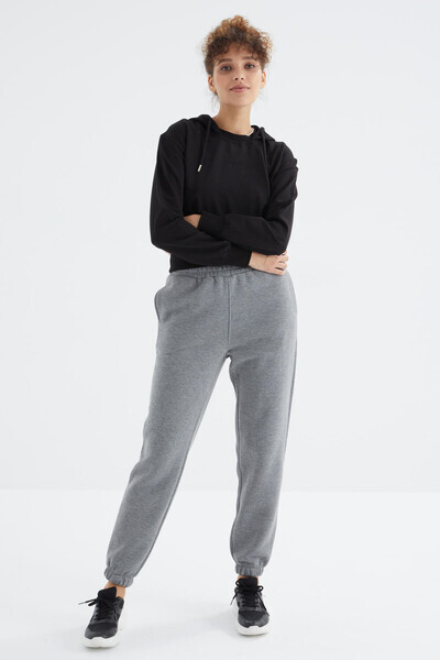 Tommylife Wholesale Gray Melange High Waisted Comfy Jogger Women's Sweatpants - 94624 - Thumbnail