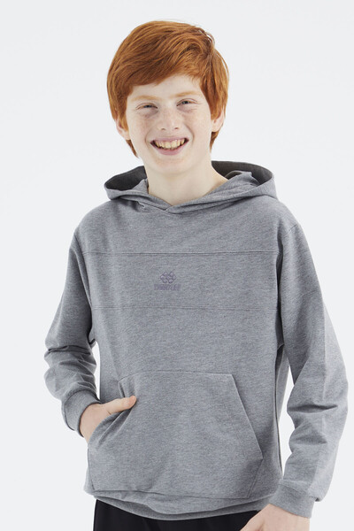 Tommylife Wholesale Gray Melange Hooded Basic Boys' Sweatshirt - 11181 - Thumbnail