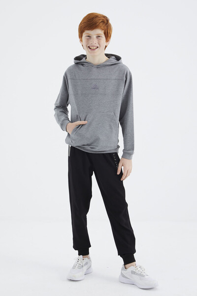 Tommylife Wholesale Gray Melange Hooded Basic Boys' Sweatshirt - 11181 - Thumbnail