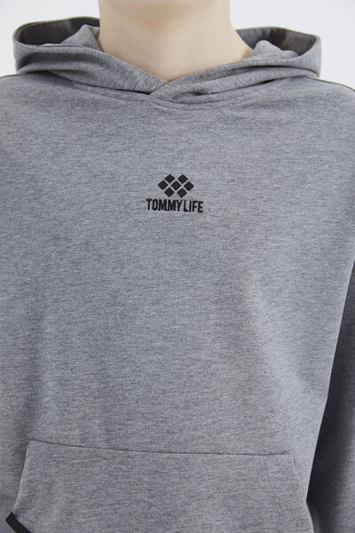 Tommylife Wholesale Gray Melange Hooded Boys' Sweatshirt - 11177 - Thumbnail