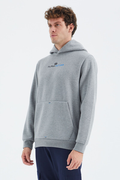 Tommylife Wholesale Gray Melange Hooded Kangaroo Relaxed Fit Men's Sweatshirt - 88280 - Thumbnail