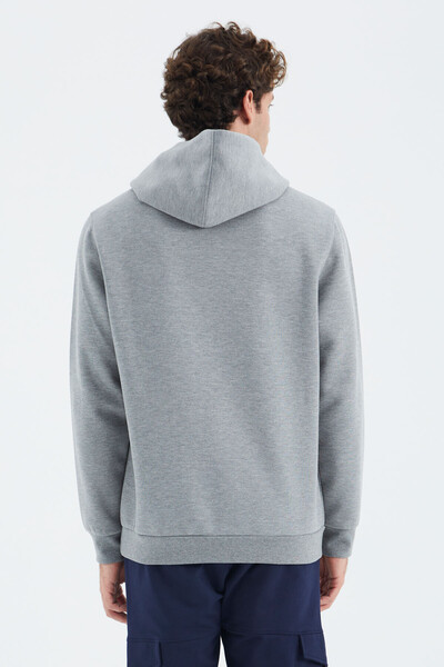 Tommylife Wholesale Gray Melange Hooded Kangaroo Relaxed Fit Men's Sweatshirt - 88280 - Thumbnail